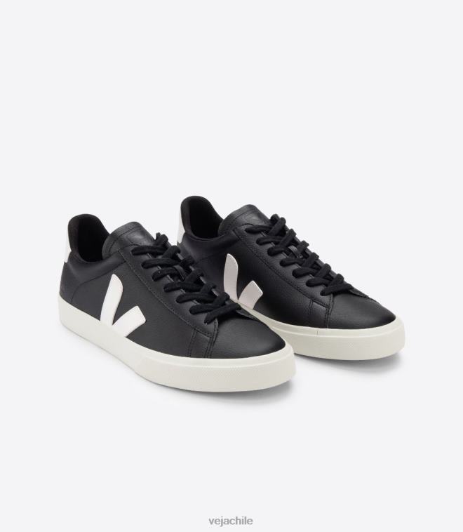 Veja hombres campo cuero sin cromo negro blanco PDFXH15 zapatos