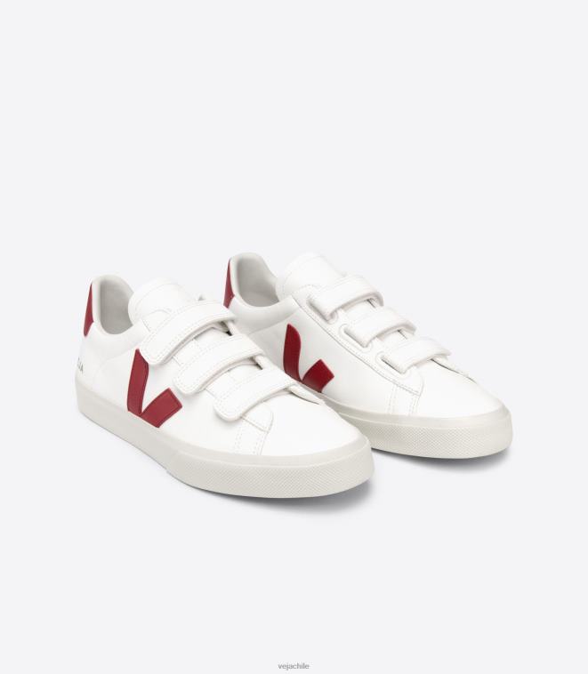 Veja hombres Recife cuero sin cromo blanco marsala PDFXH115 zapatos