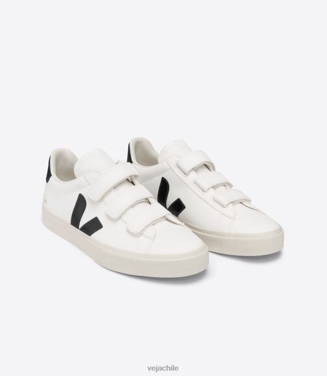 Veja hombres Recife cuero sin cromo blanco negro PDFXH110 zapatos