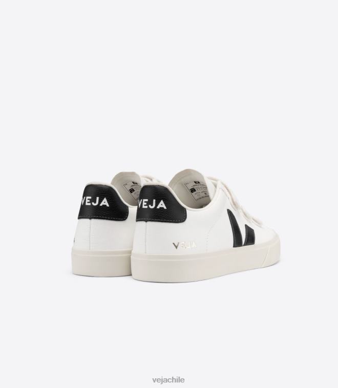 Veja hombres Recife cuero sin cromo blanco negro PDFXH110 zapatos