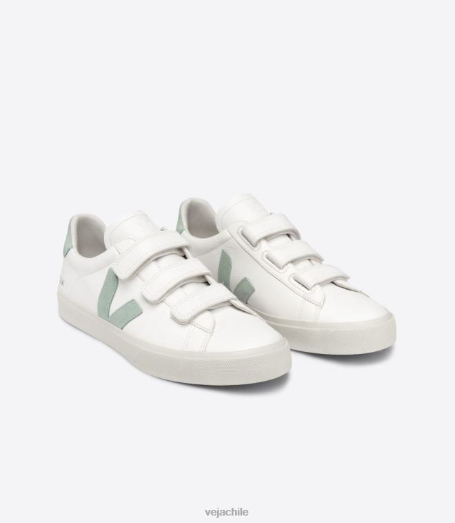 Veja hombres Recife cuero sin cromo matcha blanco PDFXH109 zapatos