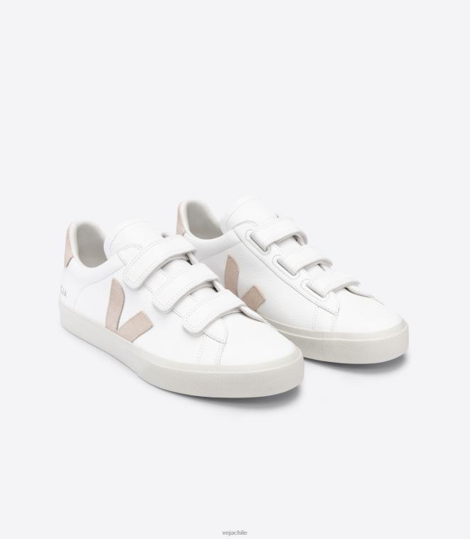 Veja hombres Recife cuero sin cromo sable blanco PDFXH113 zapatos