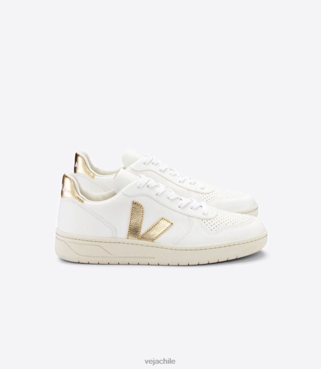 Veja mujer v-10 cuero sin cromo blanco platinado PDFXH233 zapatos